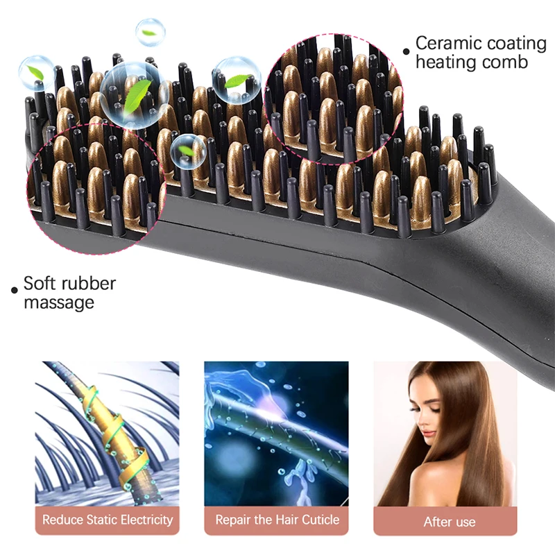 Hot Comb Straightener Electric Negative Ion Heating Comb For Men Beard Hair Straightening Brush Wet Dry Use Quick Hair