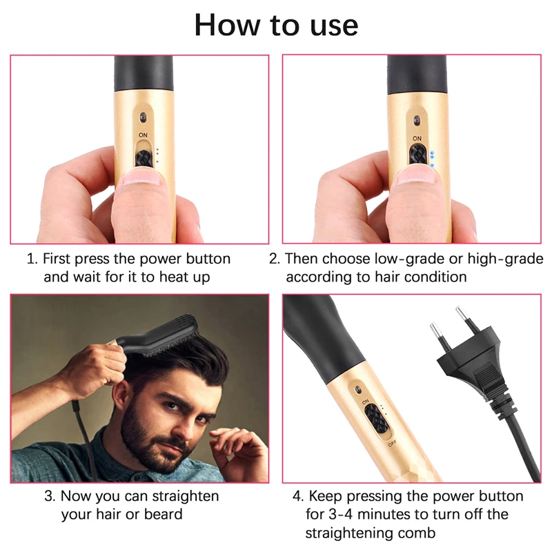 Hot Comb Straightener Electric Negative Ion Heating Comb For Men Beard Hair Straightening Brush Wet Dry Use Quick Hair