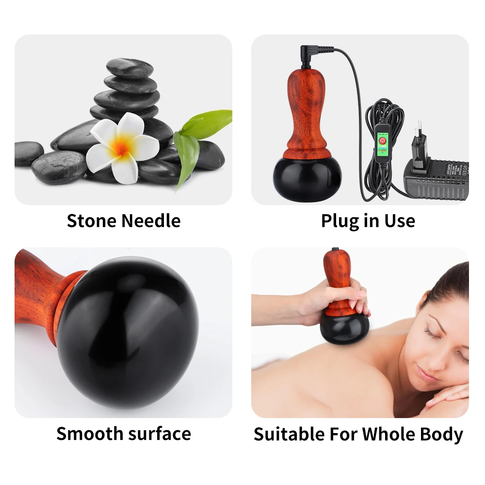 Hot Stone Electric Gua Sha Massager Natural Bianstone GuaSha Scraping Back Neck Face Massage Relax Muscles Skin Lift