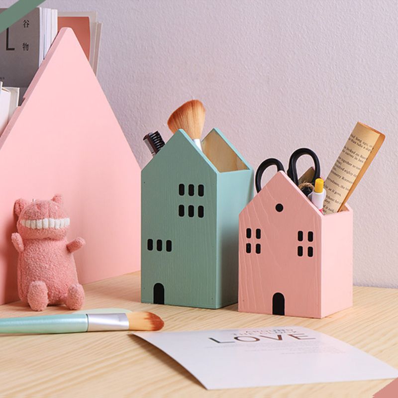House Shape Wood Pen Holder