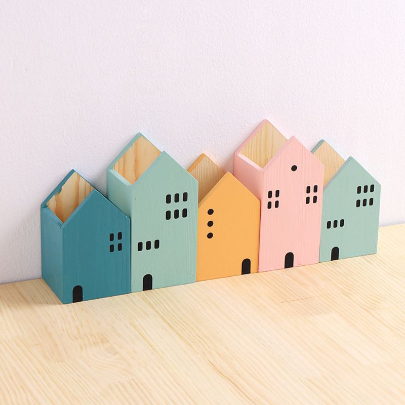 House Shape Wood Pen Holder