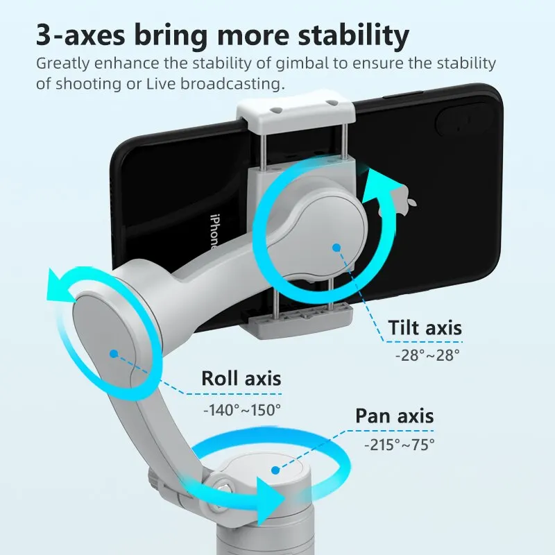 HQ3 3-Axis Gimbal Stabilizer for Smartphone Foldable Handheld Phone Video Record Vlog Anti-Shake Stabilizer for iPhone