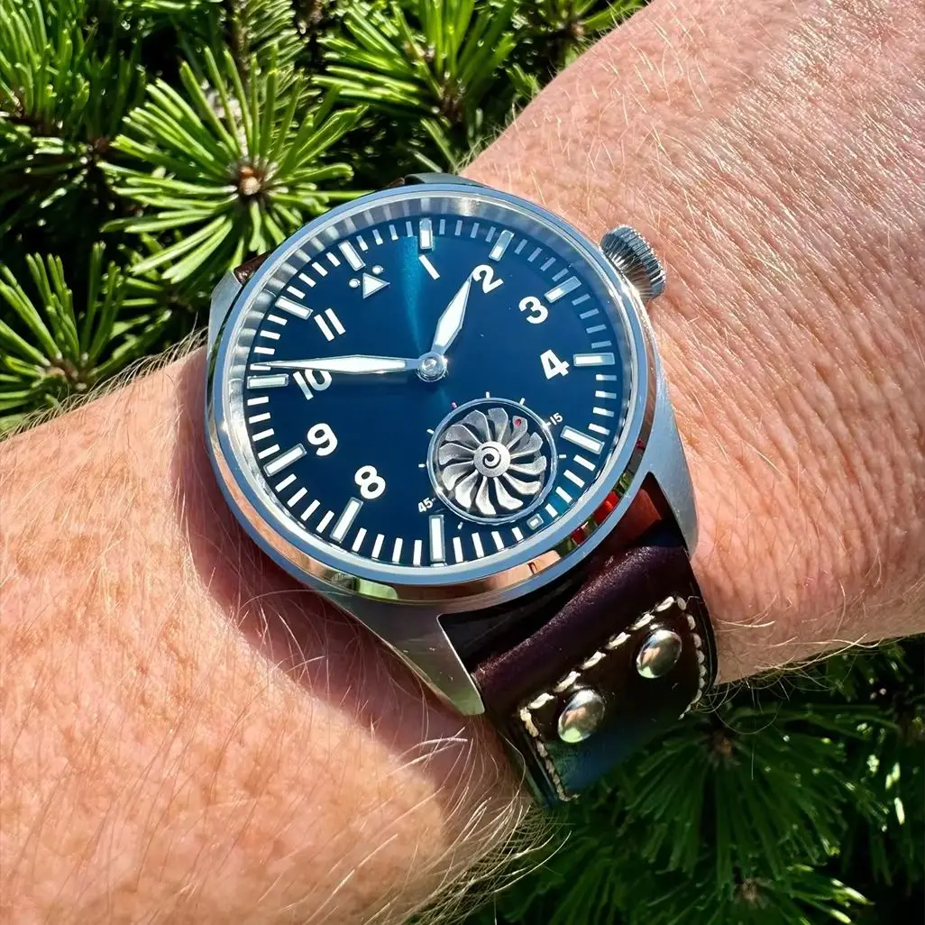 Hruodland 43mm Pilot Men's Manual Mechanical Watch Sapphire Crystal BGW-9 Night Light Turbine Retro Waterproof 5Bar Hruodland 43mm Pilot Men's Manual Mechanical Watch Sapphire Crystal BGW-9 Night Light Turbine Retro Waterproof 5Bar