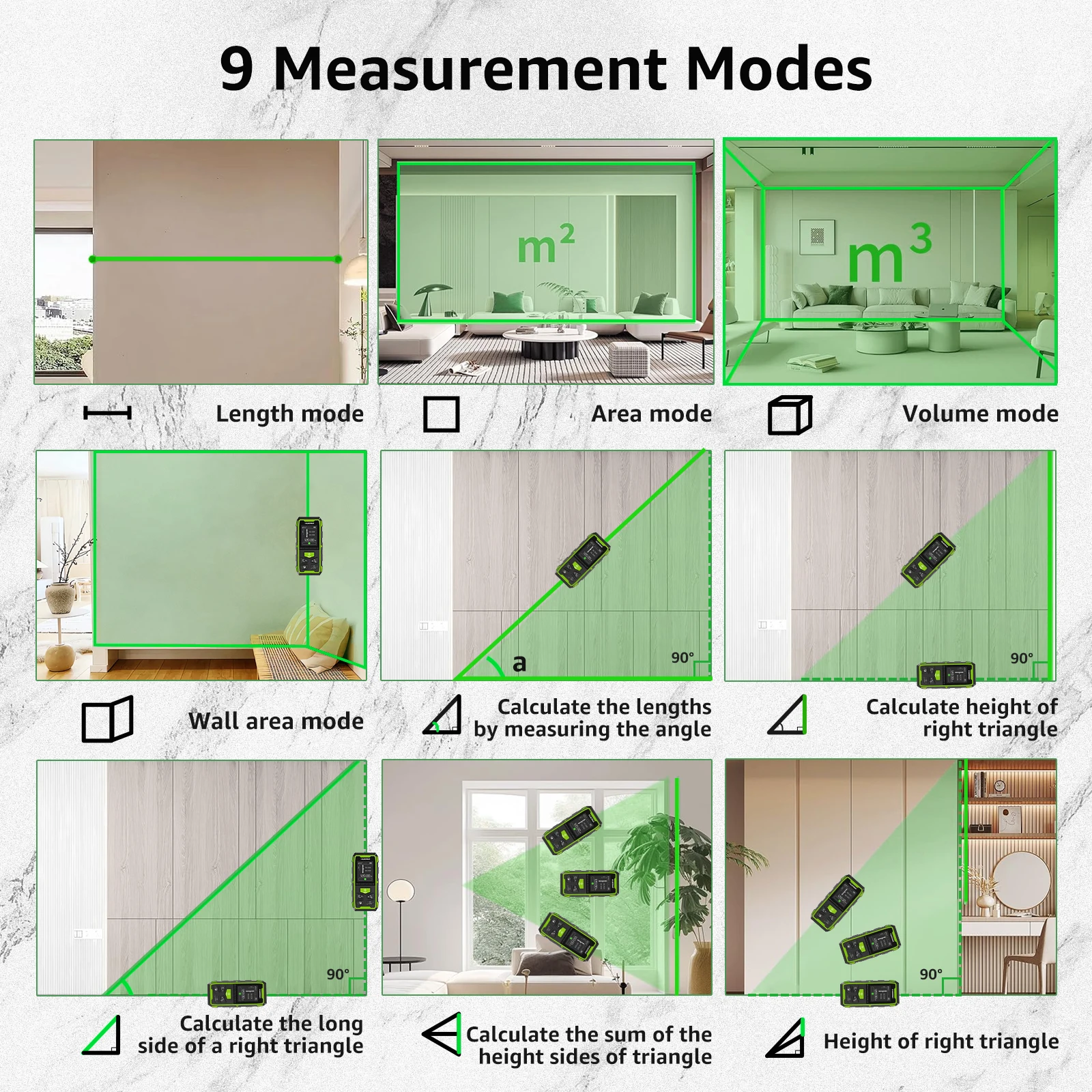 Huepr Dual Green Laser Rangefinder Laser Meter With High Accuracy And LCD Display Laser Distance Measure Tool Huepr Dual Green Laser Rangefinder Laser Meter With High Accuracy And LCD Display Laser Distance Measure Tool