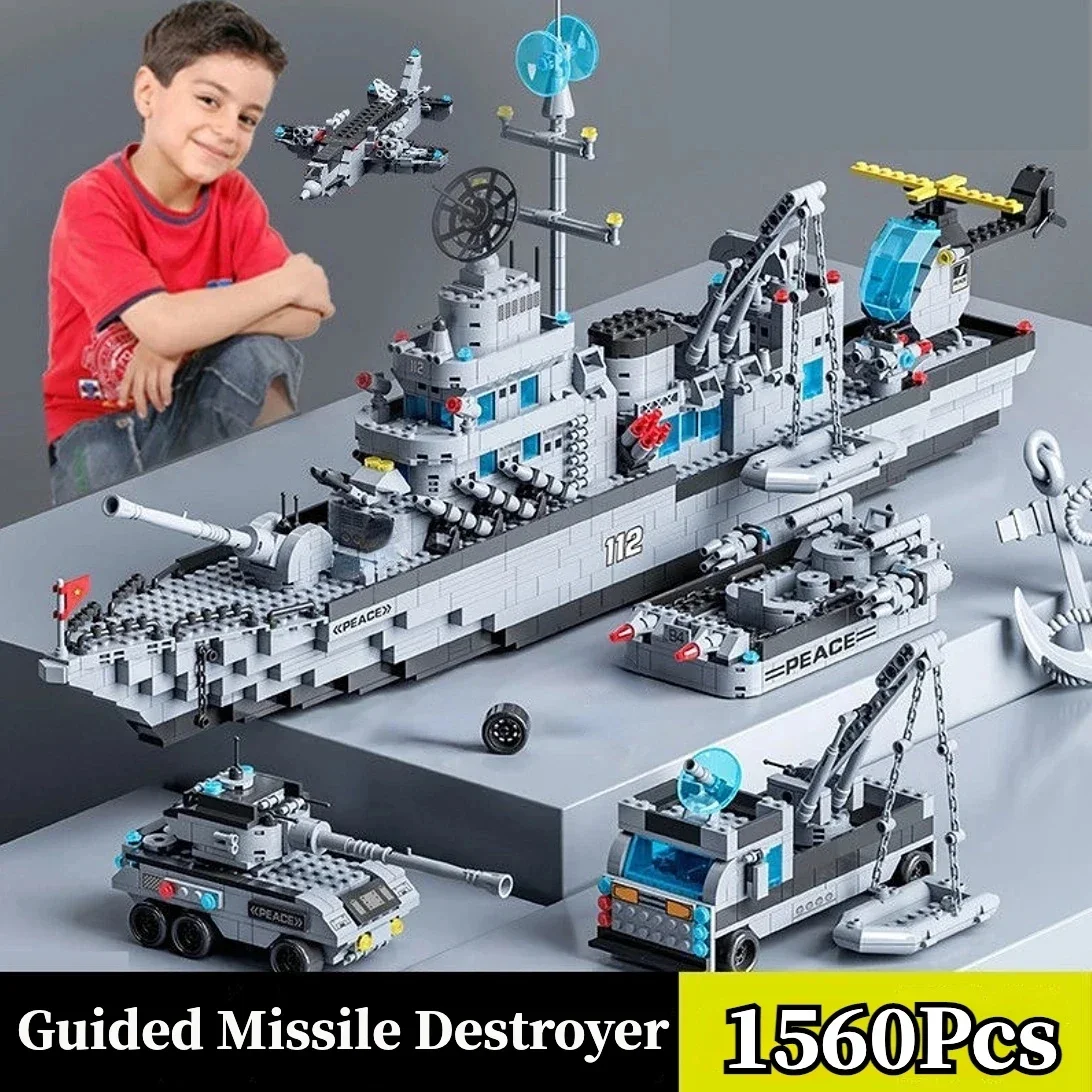 Huge size 1560PCS Navy War Ship Army Ship Model Warship 6 in 1 Multi-Shape Combination Building Blocks To Build