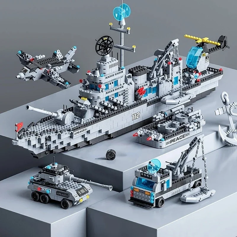 Huge size 1560PCS Navy War Ship Army Ship Model Warship 6 in 1 Multi-Shape Combination Building Blocks To Build