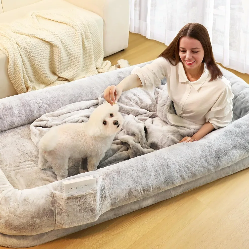 Human Dog Bed for Adults, 71″ Long Human Size Dog Bed, Removable Cover, Washable, Waterproof, Orthopedic Design