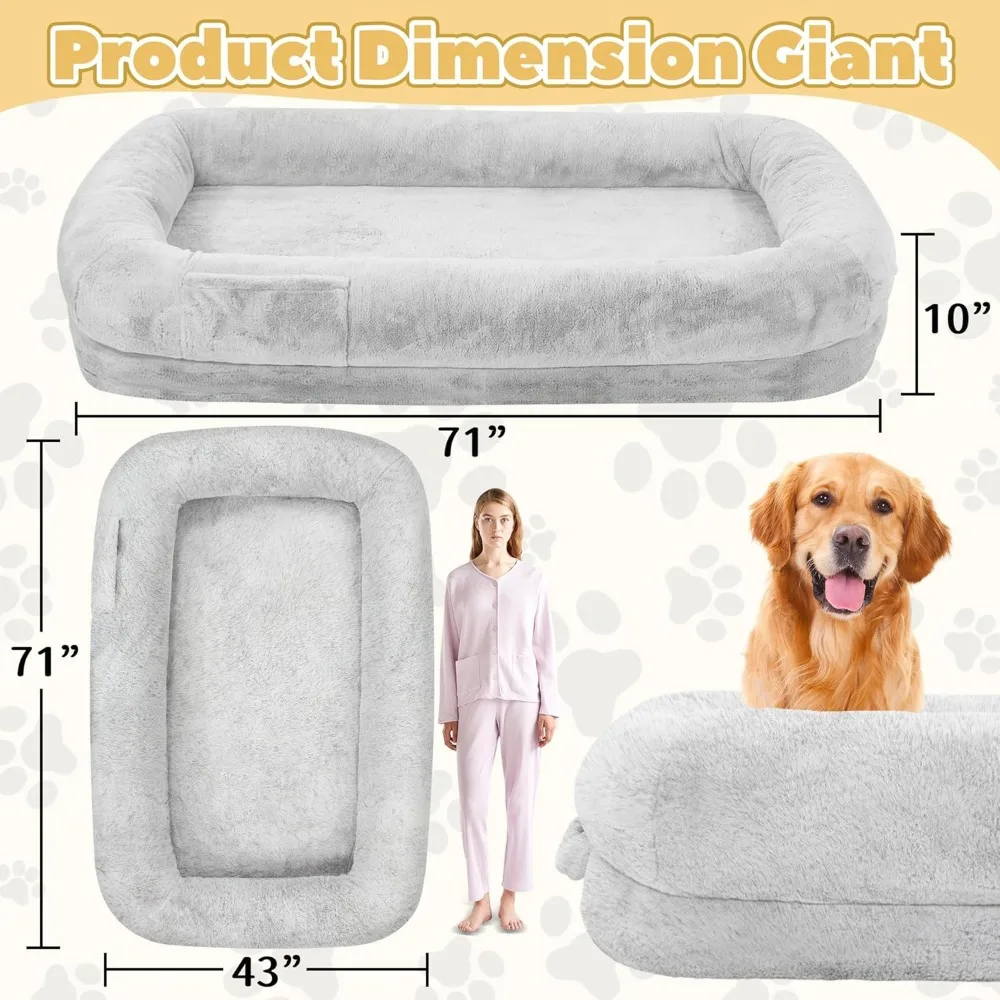 Human Dog Bed for Adults, 71″ Long Human Size Dog Bed, Removable Cover, Washable, Waterproof, Orthopedic Design
