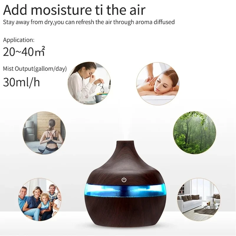 Humidifier Electric Aroma Air Diffuser Wood Ultrasonic Air Humidifier Essential Oil Aromatherapy Cool Mist Maker For