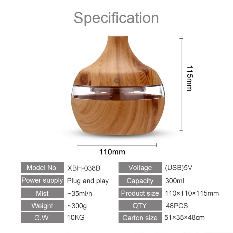 Humidifier Electric Aroma Air Diffuser Wood Ultrasonic Air Humidifier Essential Oil Aromatherapy Cool Mist Maker For