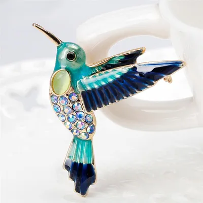Hummingbird Brooch with Gem Stones (2 pcs)