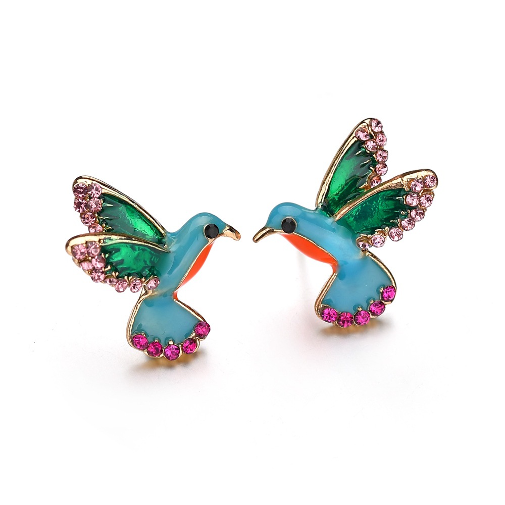 Hummingbird Stud Earrings with Rhinestone