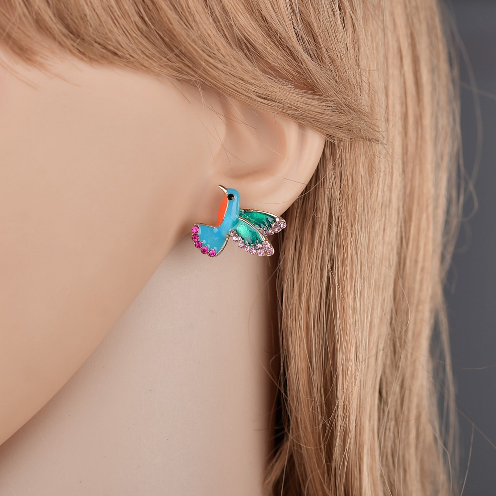 Hummingbird Stud Earrings with Rhinestone