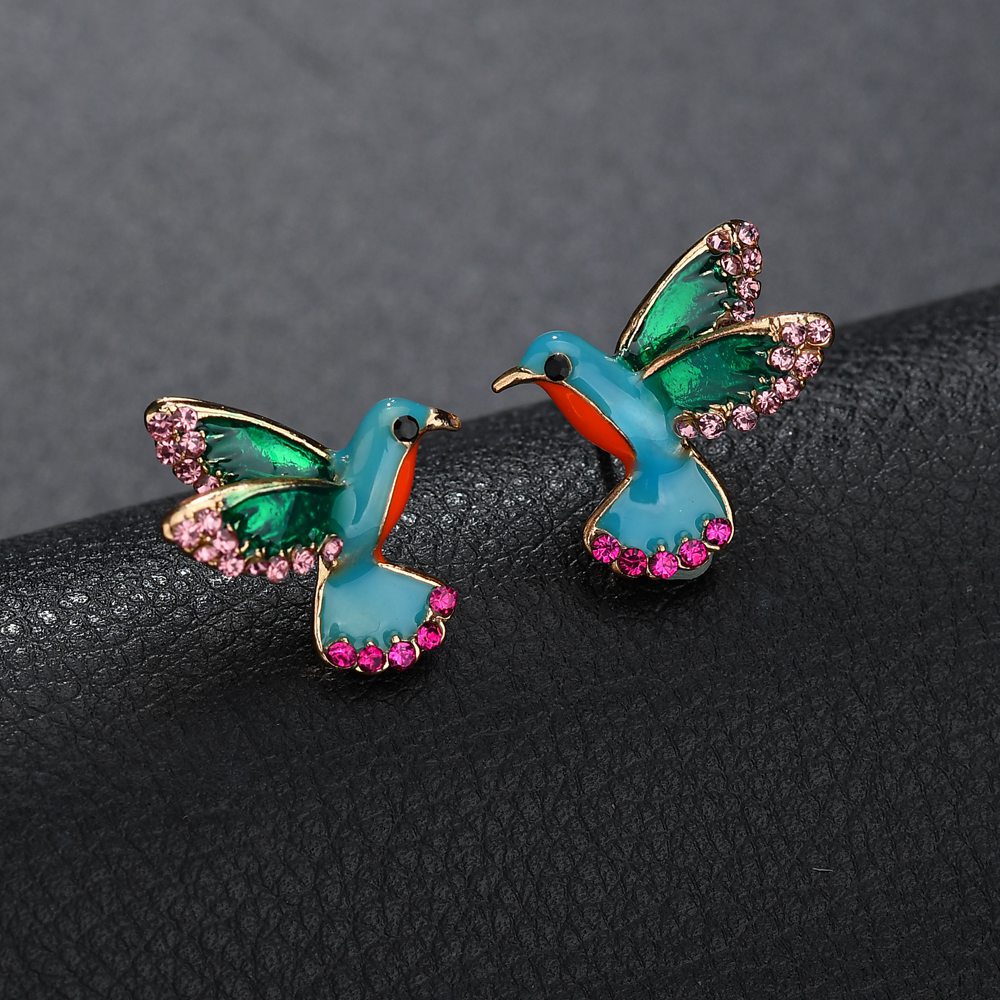Hummingbird Stud Earrings with Rhinestone