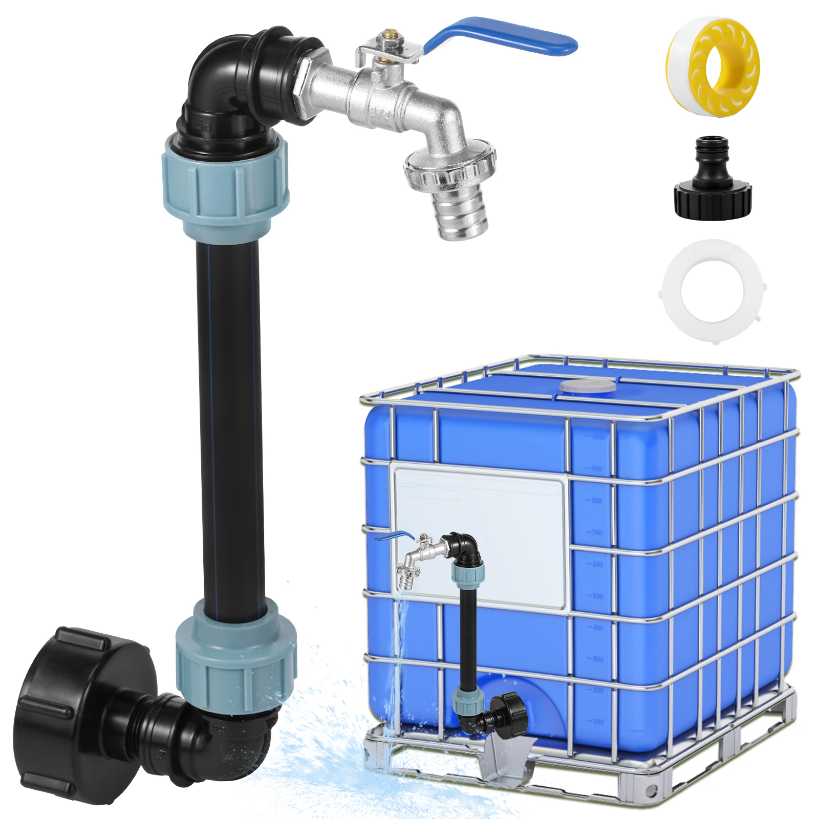 IBC Tank Gooseneck Adapter Set Zinc Alloy with Brass Tap 3/4 Inch Outlet Tap for 1000L Rainwater Tank Rain Barrel IBC IBC Tank Gooseneck Adapter Set Zinc Alloy with Brass Tap 3/4 Inch Outlet Tap for 1000L Rainwater Tank Rain Barrel IBC