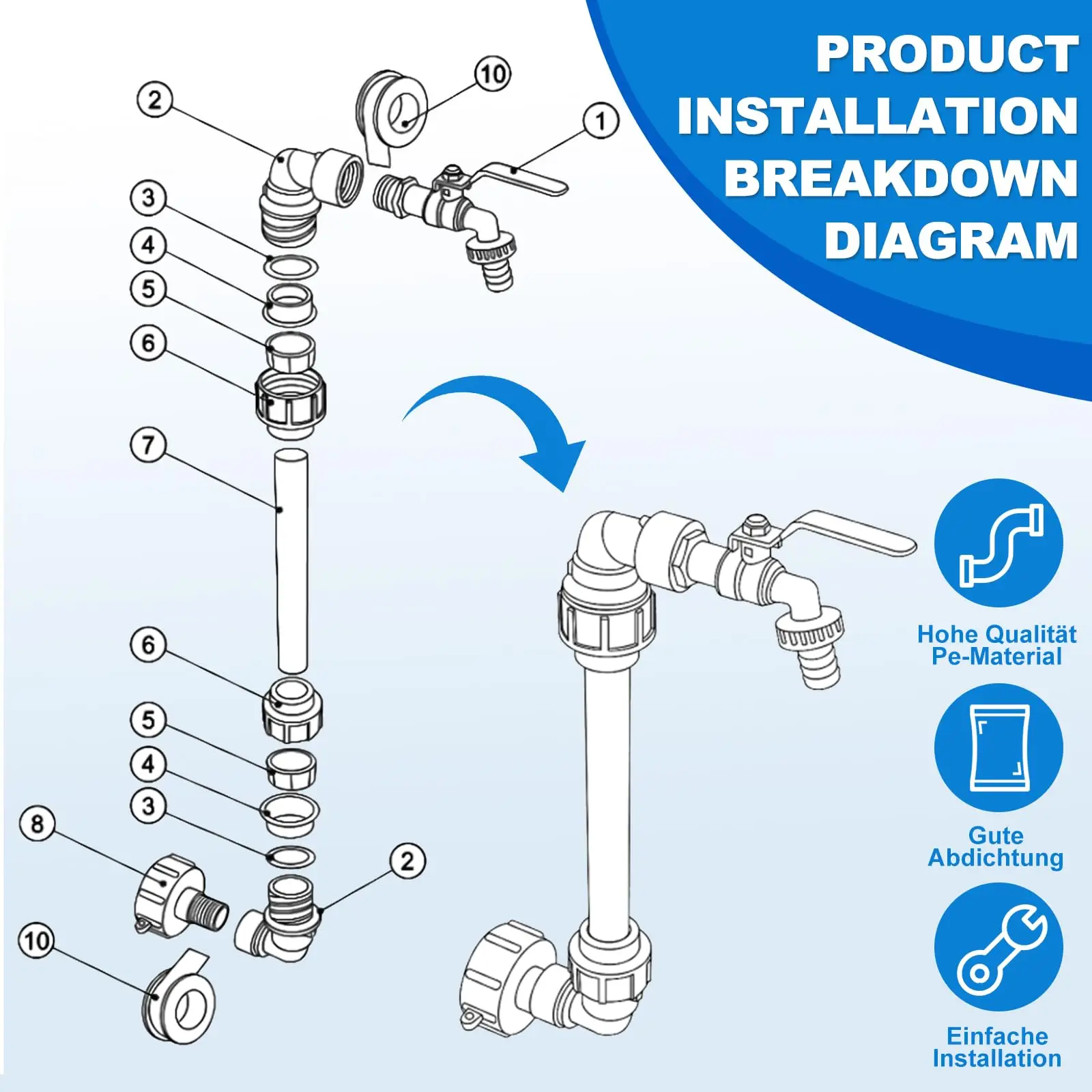 IBC Tank Gooseneck Adapter Set Zinc Alloy with Brass Tap 3/4 Inch Outlet Tap for 1000L Rainwater Tank Rain Barrel IBC IBC Tank Gooseneck Adapter Set Zinc Alloy with Brass Tap 3/4 Inch Outlet Tap for 1000L Rainwater Tank Rain Barrel IBC
