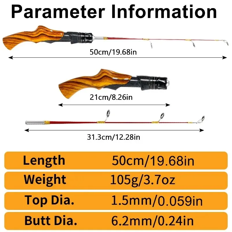 Ice Fishing Rod Portable Carbon Fiber River Shrimp Carp Fishing Pole 50CM Mini 2 Sections Winter Fishing Rod Pesca