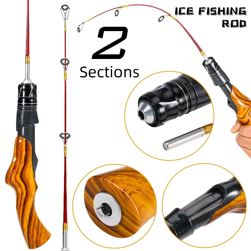 Ice Fishing Rod Portable Carbon Fiber River Shrimp Carp Fishing Pole 50CM Mini 2 Sections Winter Fishing Rod Pesca