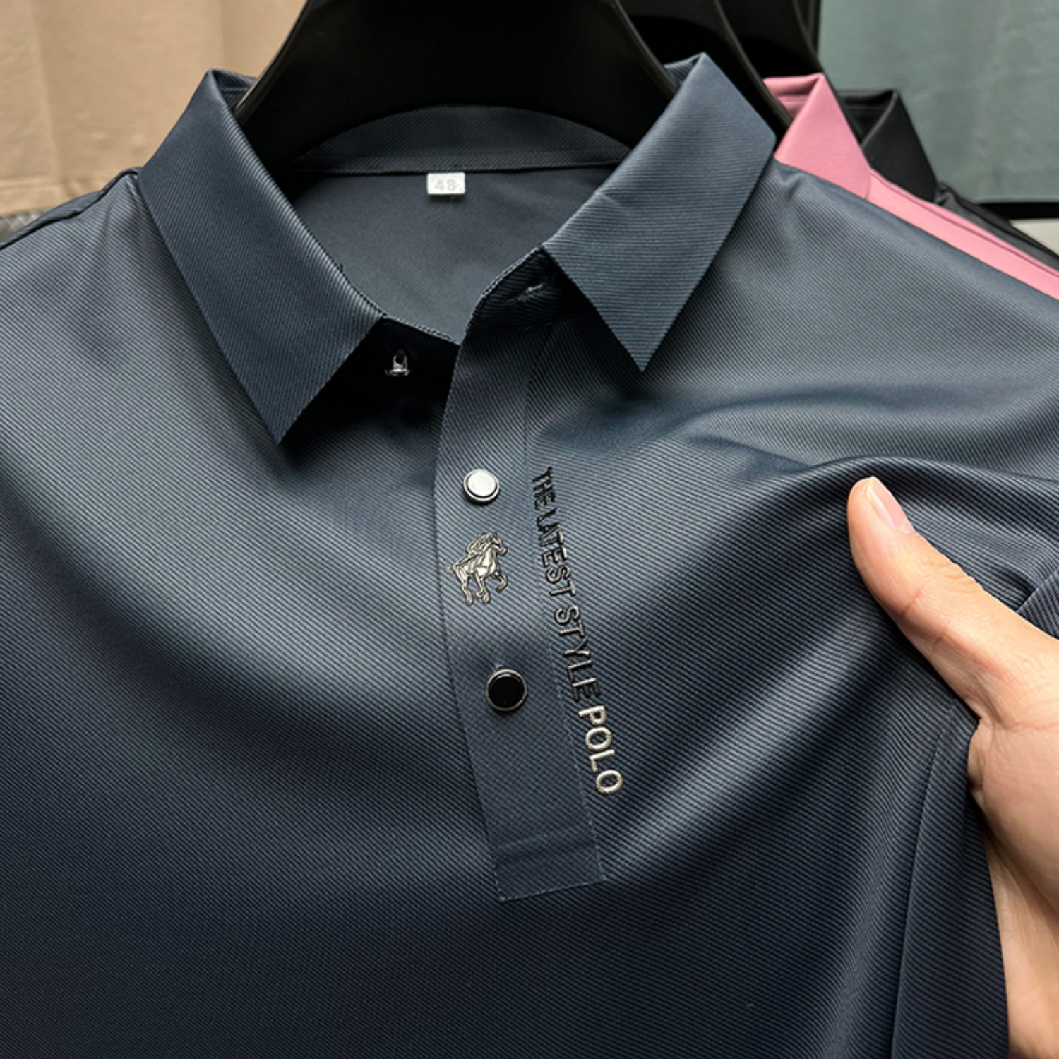 Ice Silk Embroidery Polo Shirt Summer Lapel Elasticity T-shirt Korean Fashion Short Sleeve Business Casual Men Clothing Ice Silk Embroidery Polo Shirt Summer Lapel Elasticity T-shirt Korean Fashion Short Sleeve Business Casual Men Clothing