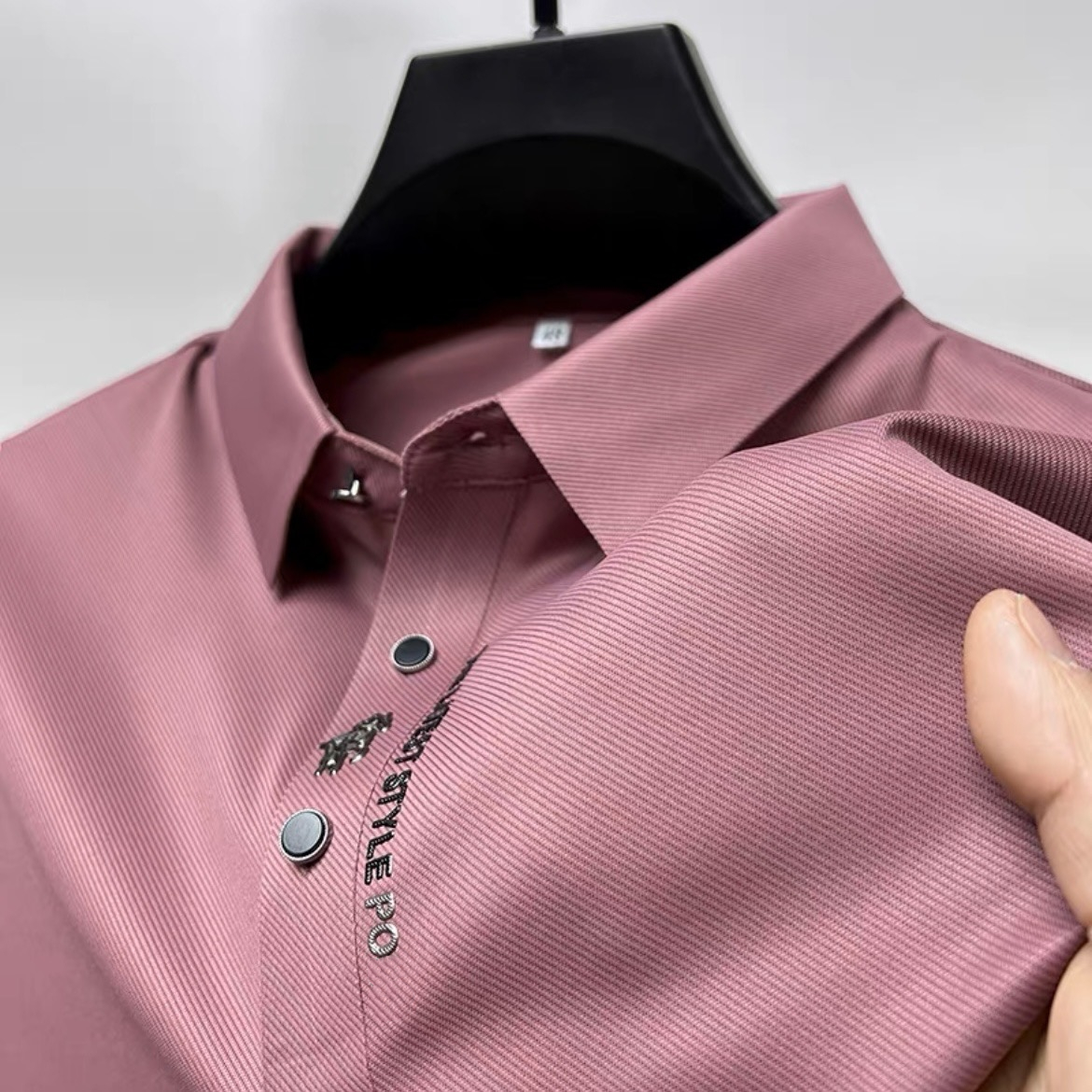 Ice Silk Embroidery Polo Shirt Summer Lapel Elasticity T-shirt Korean Fashion Short Sleeve Business Casual Men Clothing