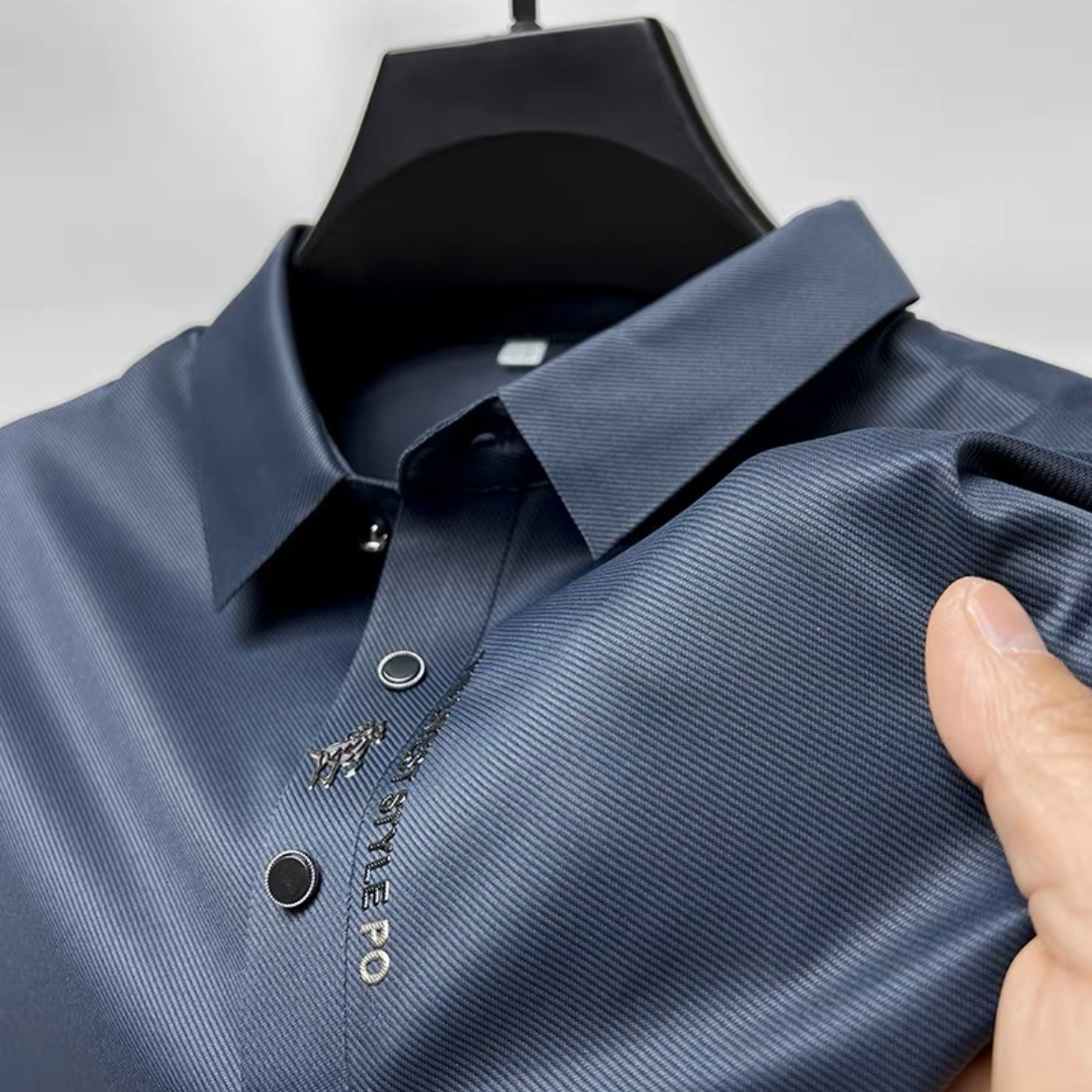 Ice Silk Embroidery Polo Shirt Summer Lapel Elasticity T-shirt Korean Fashion Short Sleeve Business Casual Men Clothing