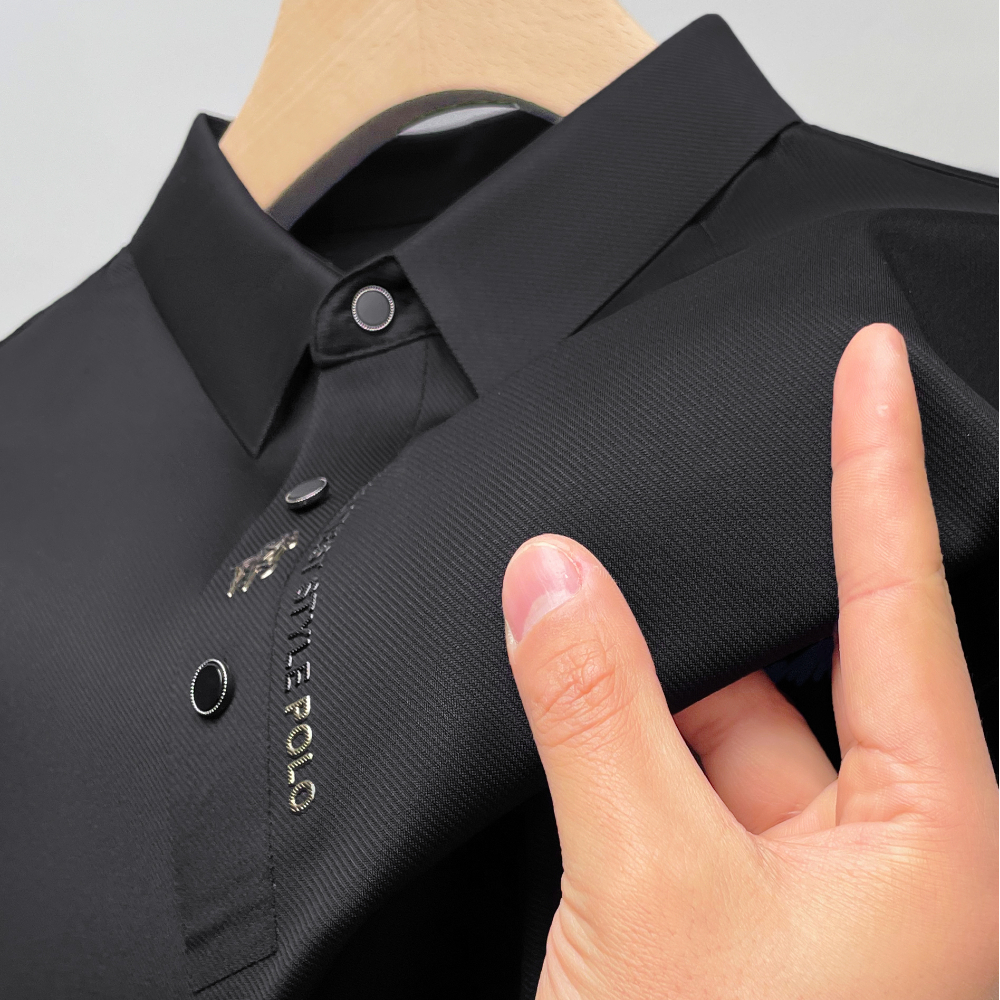Ice Silk Embroidery Polo Shirt Summer Lapel Elasticity T-shirt Korean Fashion Short Sleeve Business Casual Men Clothing