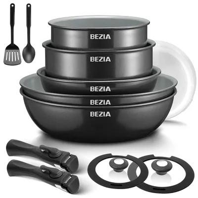 Induction Cookware with Healthy Ceramic Coating, Nonstick Pots and Pans Set 13pcs with Detachable Handles Induction Cookware with Healthy Ceramic Coating, Nonstick Pots and Pans Set 13pcs with Detachable Handles