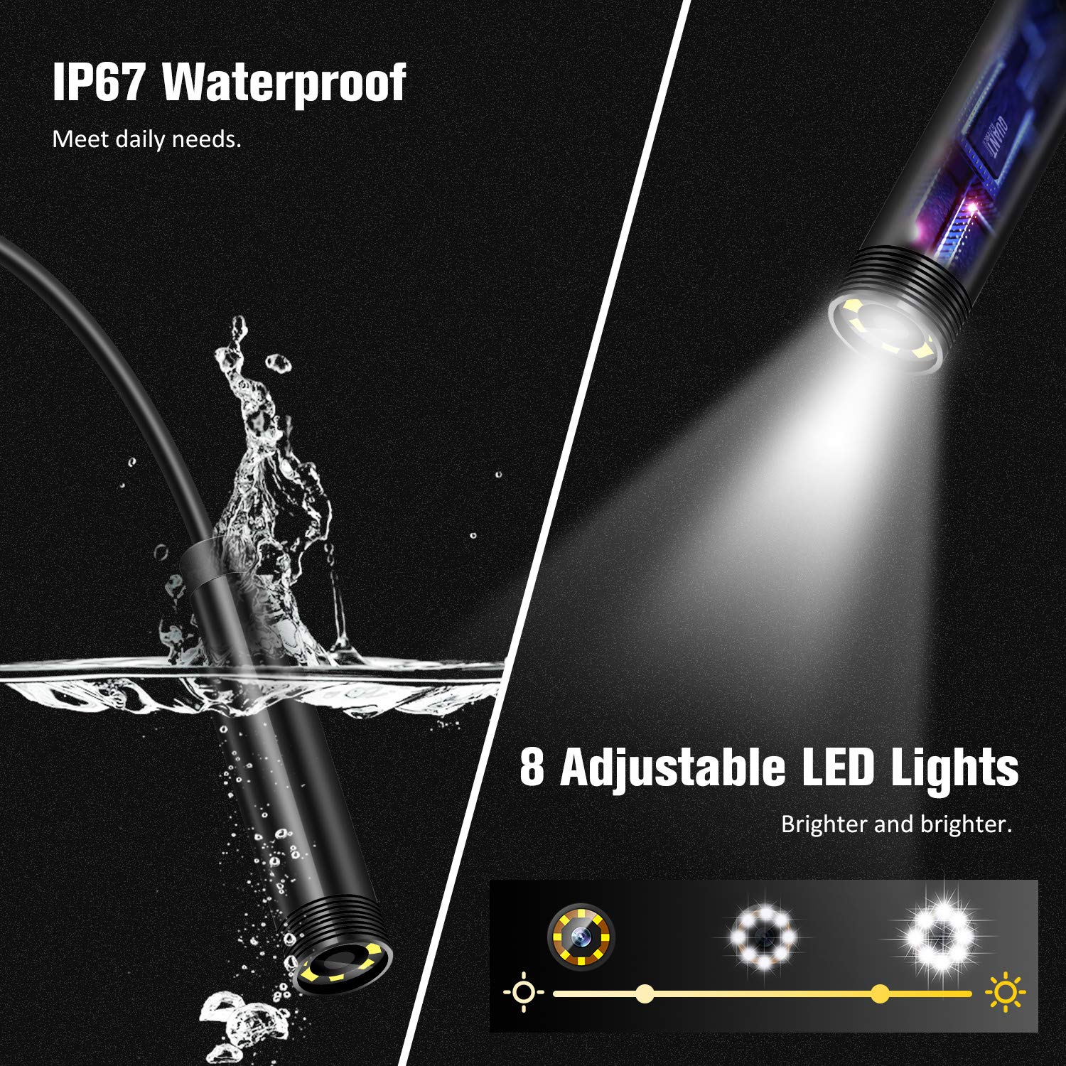 Industrial Endoscope Camera 1080P 4.3 Inch IPS Single Dual Lens Pipe Car Inspection Borescope IP68 Waterproof With 8 LED