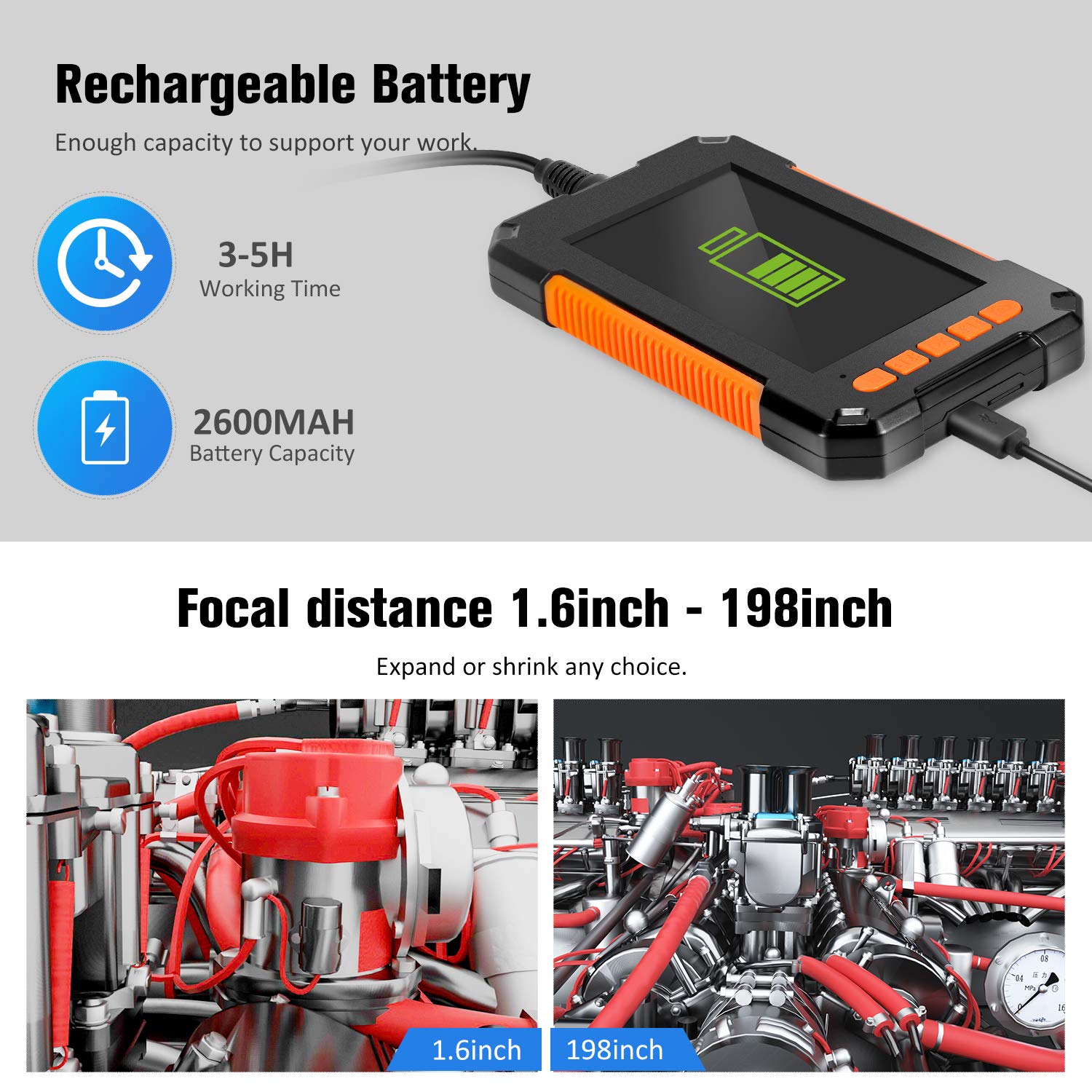 Industrial Endoscope Camera 1080P 4.3 Inch IPS Single Dual Lens Pipe Car Inspection Borescope IP68 Waterproof With 8 LED