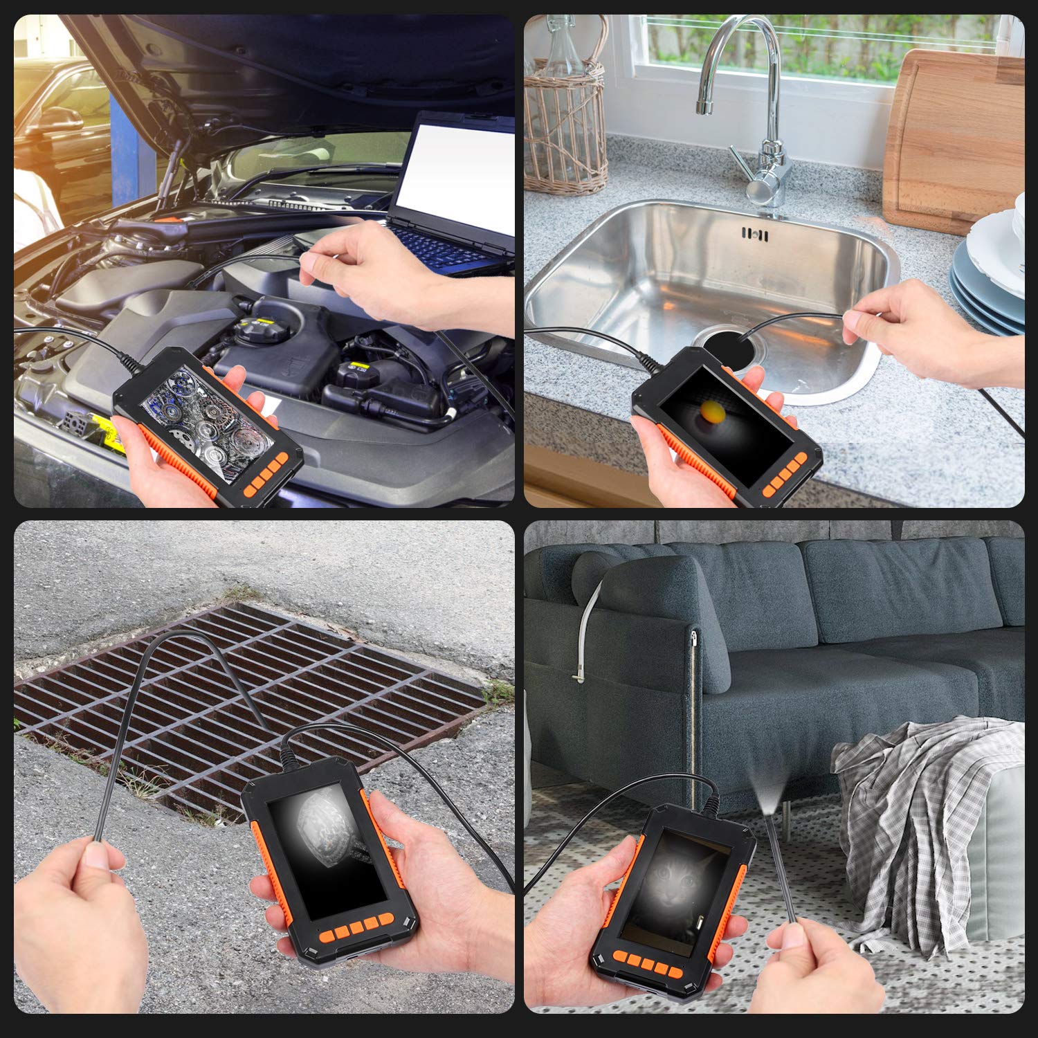 Industrial Endoscope Camera 1080P 4.3 Inch IPS Single Dual Lens Pipe Car Inspection Borescope IP68 Waterproof With 8 LED