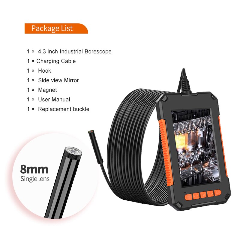 Industrial Endoscope Camera 1080P 4.3 Inch IPS Single Dual Lens Pipe Car Inspection Borescope IP68 Waterproof With 8 LED