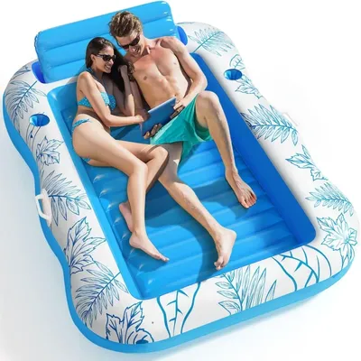 Inflatable Adult Pool Lounger Float – Large Beach Sun Tanning Floaty Raft Sunbathing Water Lounge Float Tub with Drink
