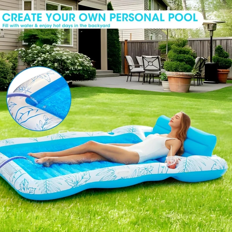 Inflatable Adult Pool Lounger Float – Large Beach Sun Tanning Floaty Raft Sunbathing Water Lounge Float Tub with Drink