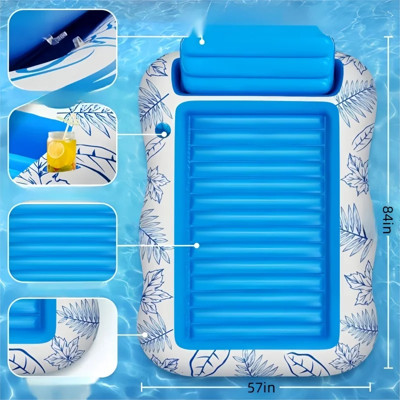 Inflatable Adult Pool Lounger Float – Large Beach Sun Tanning Floaty Raft Sunbathing Water Lounge Float Tub with Drink