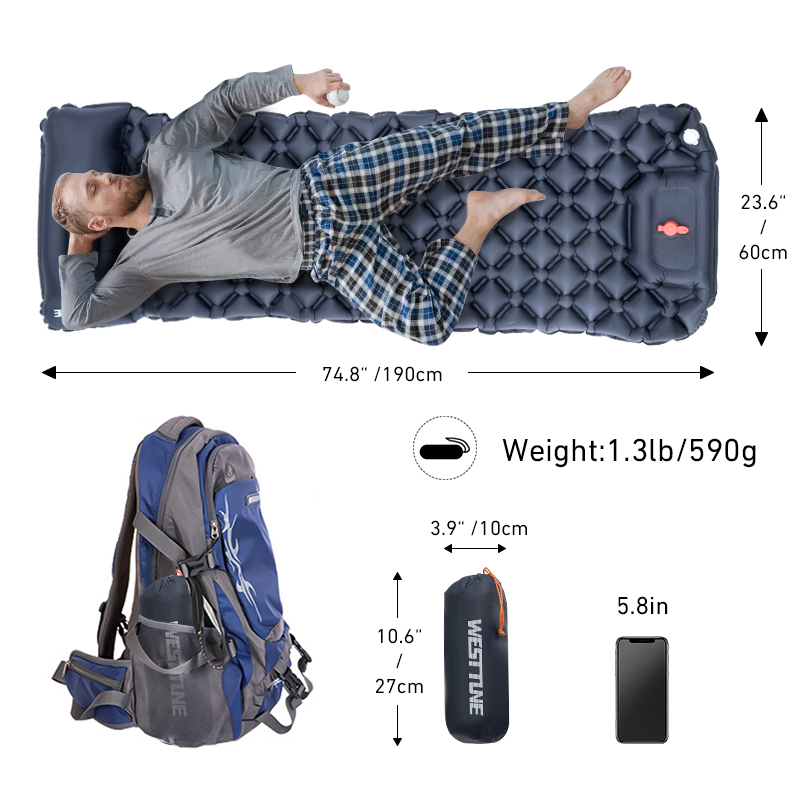 Inflatable Backpacking Mat with Built In Air Pump