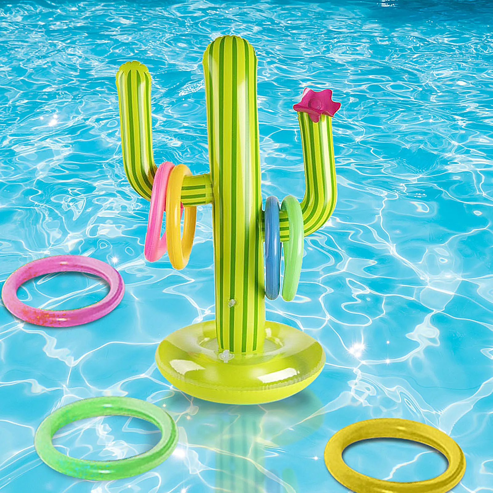 Inflatable Cactus Swimming Pool Ring Family Water Pool Party Toss Games With 4 Ring Parent-child Outdoor Summer Water