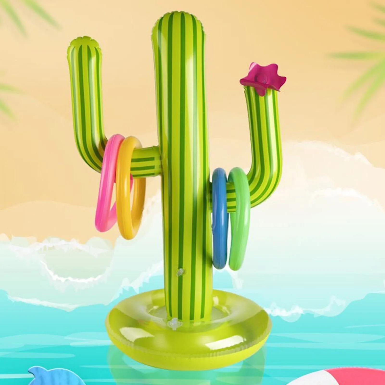 Inflatable Cactus Swimming Pool Ring Family Water Pool Party Toss Games With 4 Ring Parent-child Outdoor Summer Water