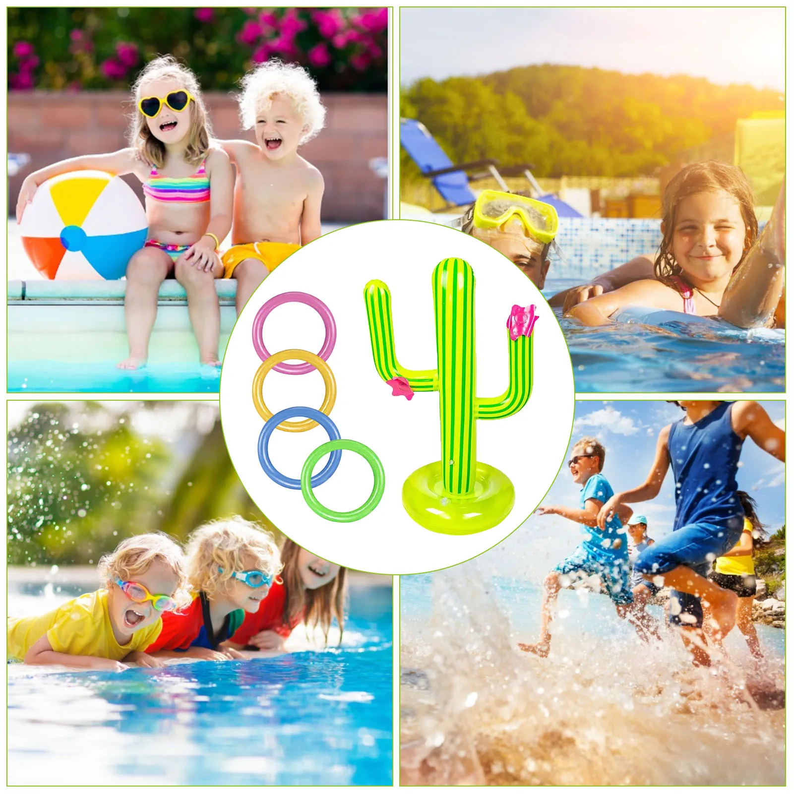 Inflatable Cactus Swimming Pool Ring Family Water Pool Party Toss Games With 4 Ring Parent-child Outdoor Summer Water