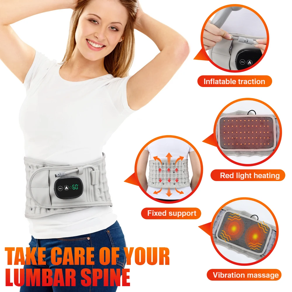 Inflatable Heating Vibration Massage Belt Waist Support Back Relief Fatigue Airbag Abdomen USB Rechargeable Comfort Inflatable Heating Vibration Massage Belt Waist Support Back Relief Fatigue Airbag Abdomen USB Rechargeable Comfort