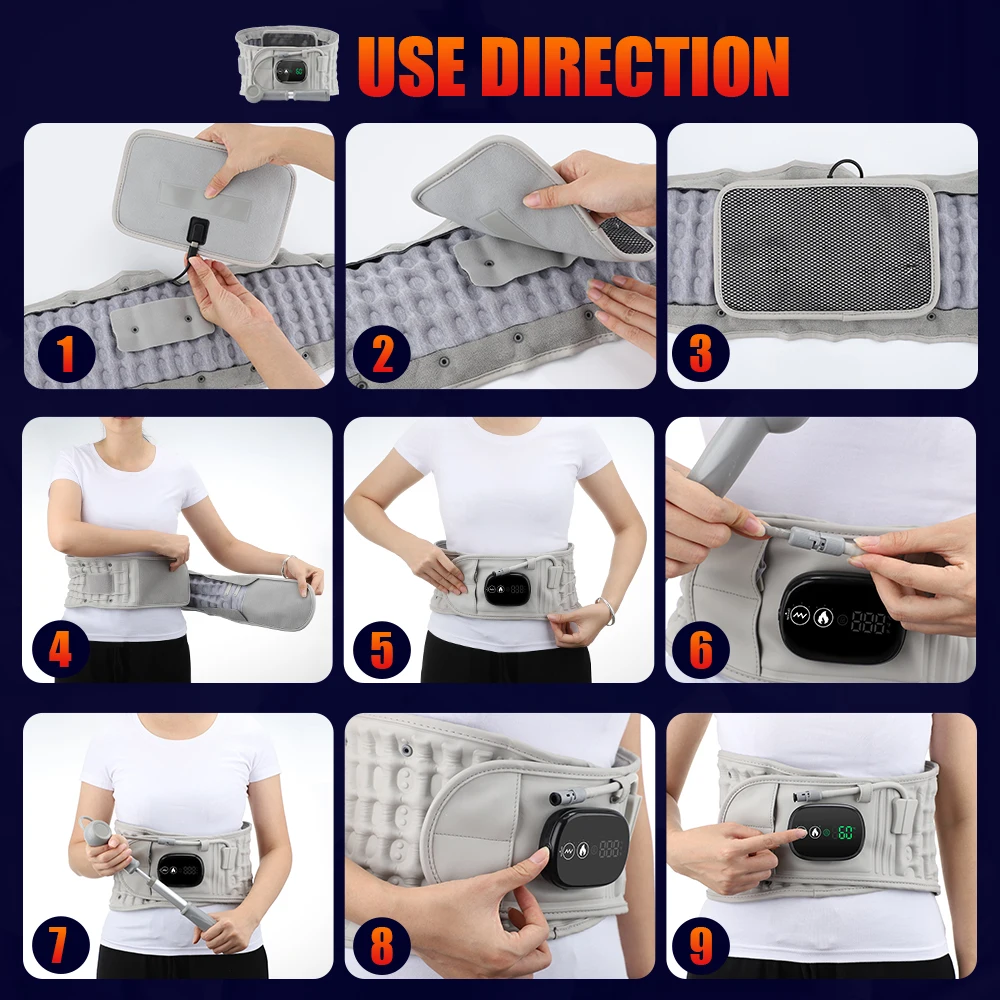 Inflatable Heating Vibration Massage Belt Waist Support Back Relief Fatigue Airbag Abdomen USB Rechargeable Comfort Inflatable Heating Vibration Massage Belt Waist Support Back Relief Fatigue Airbag Abdomen USB Rechargeable Comfort