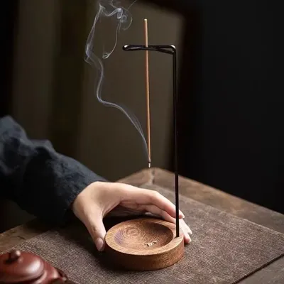Insence Burner Upside Down Incense Burner Incense Stick Holder Wooden Round Incense Tray Ornament Bedroom Home Yoga
