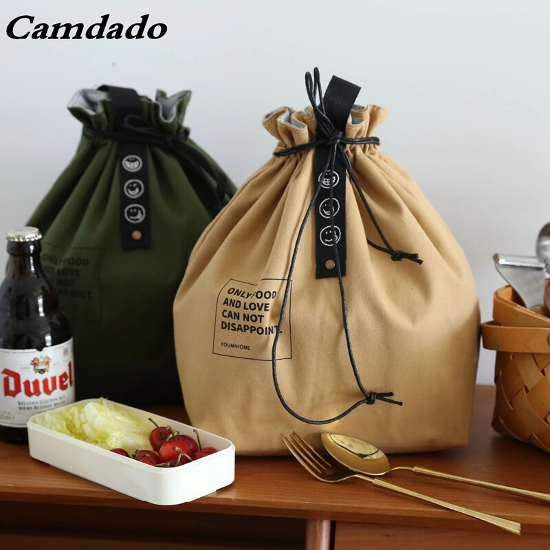 Insulated Canvas Drawstring Lunch Bag