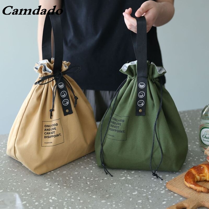 Insulated Canvas Drawstring Lunch Bag