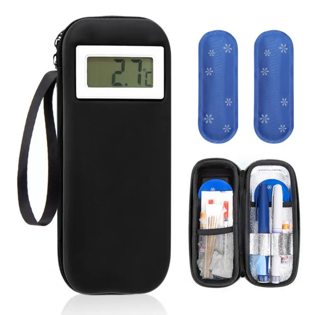 Insulin Cooler Travel Case with Thermometer Display Medication Diabetic Cooler Refrigerated Medicine Organizer Bag