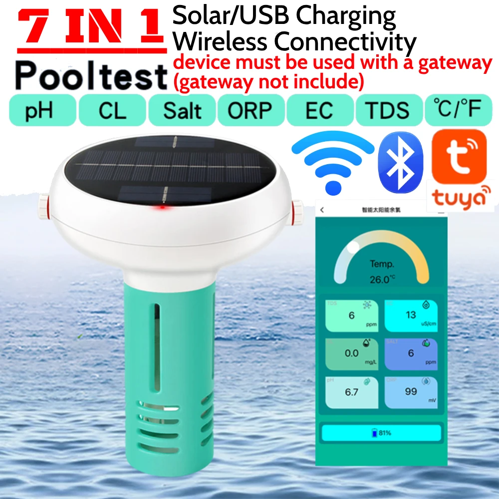 Intelligent Chlorin Meter 7IN1 PH ORP Total Dissolved Solids Salinity Temp CL Test Meter Swimming Pool Water Tester Intelligent Chlorin Meter 7IN1 PH ORP Total Dissolved Solids Salinity Temp CL Test Meter Swimming Pool Water Tester