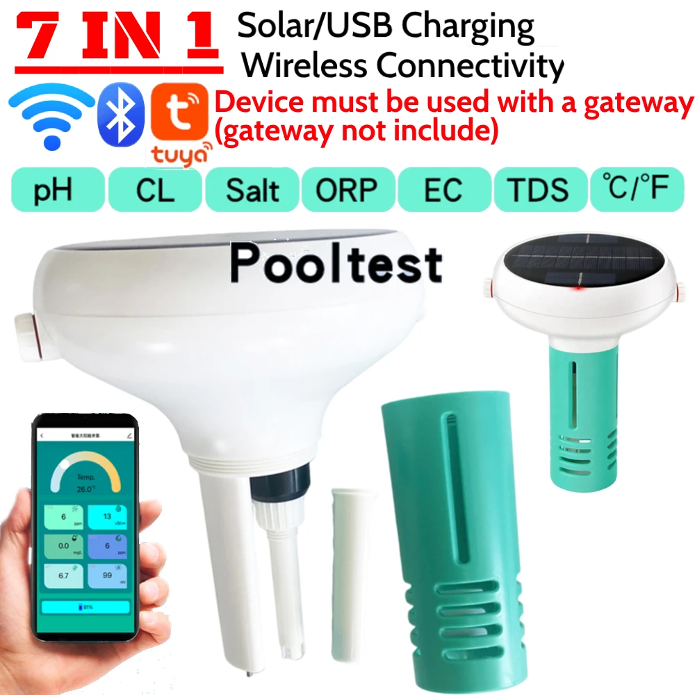 Intelligent Chlorin Meter 7IN1 PH ORP Total Dissolved Solids Salinity Temp CL Test Meter Swimming Pool Water Tester Intelligent Chlorin Meter 7IN1 PH ORP Total Dissolved Solids Salinity Temp CL Test Meter Swimming Pool Water Tester