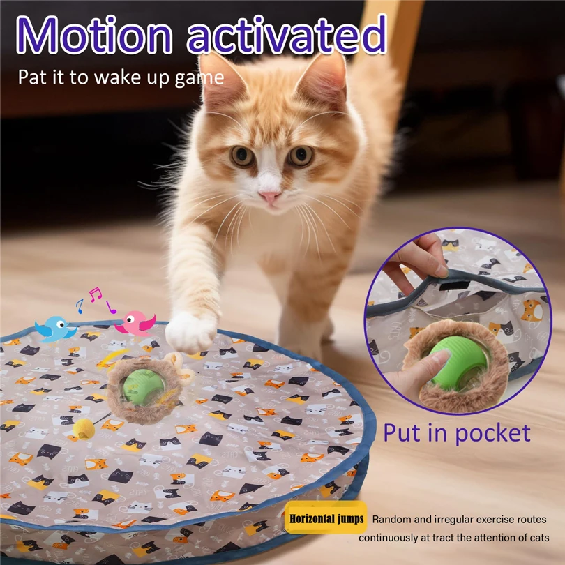 Interactive Cat Toys Ball Cover Set Fast Rolling in Pouch Hide and Seek Kitten Toy Motion Activated Interactive Cat Toy