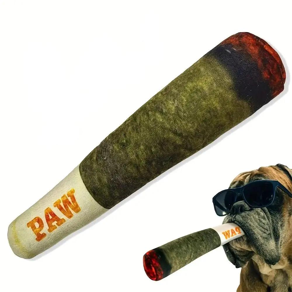 Interactive Dog Sound Toy Green Simulation Cigar Plush Pet Toy for Handsome Dogs