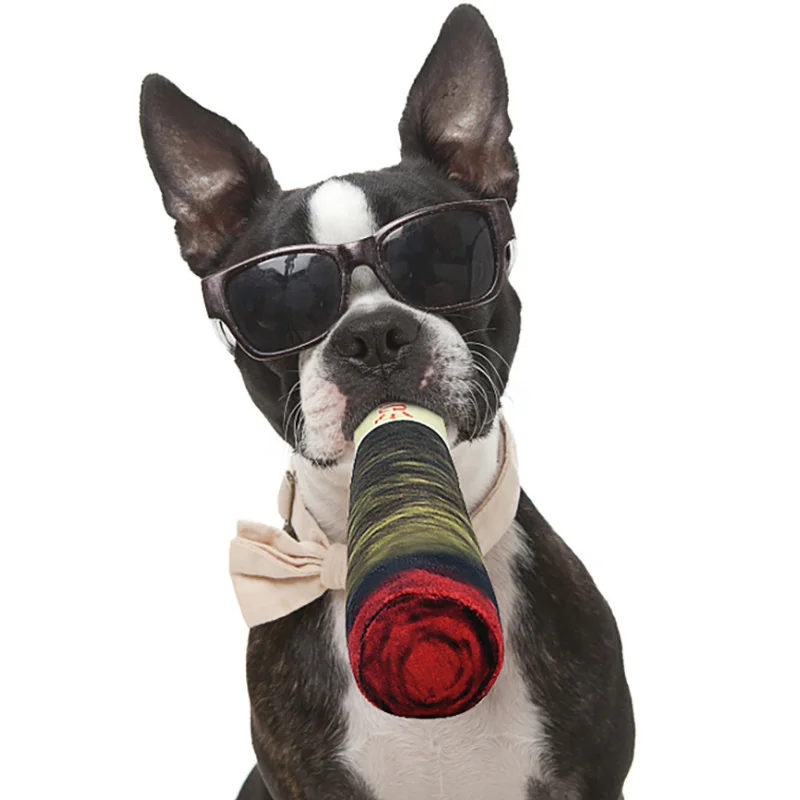 Interactive Dog Sound Toy Green Simulation Cigar Plush Pet Toy for Handsome Dogs