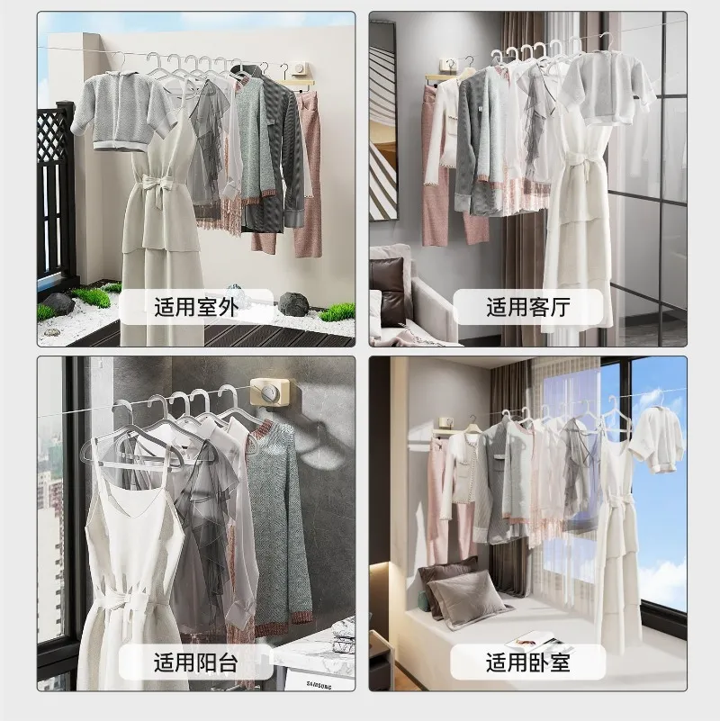 Invisible Retractable Clothesline Indoor Non Punching Bathroom Bathroom Drying Rack Balcony Shrinkage Clothes Cooling